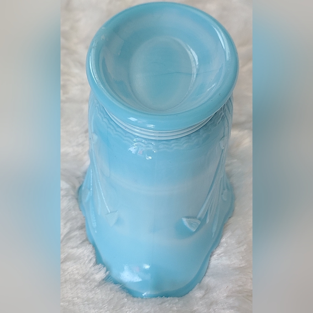 VINTAGE Westmoreland Blue Milk Glass Swan Cattail Creamer & Sugar Bowl With Lids - Picture 15 of 16